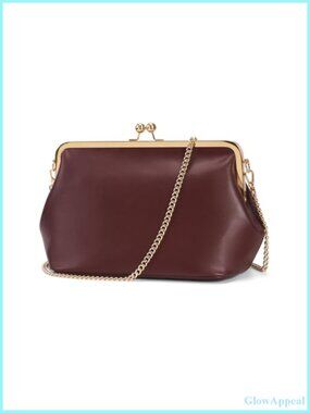 Kiss Lock Crossbody Bag PU Medium Handbag Detachable Strap Vintage Purse